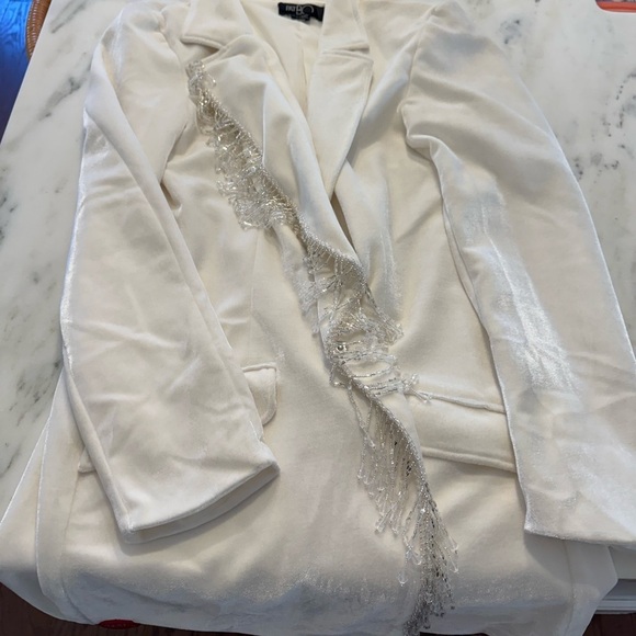 PatBo- NWT White Velvet Beaded Trim Blazer Mini Dress - Picture 7 of 8